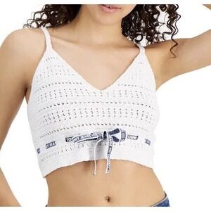 Tommy Jeans Women Crop Crochet Lined Daisy Hippie Tank Ribbon Top Size XL NWT